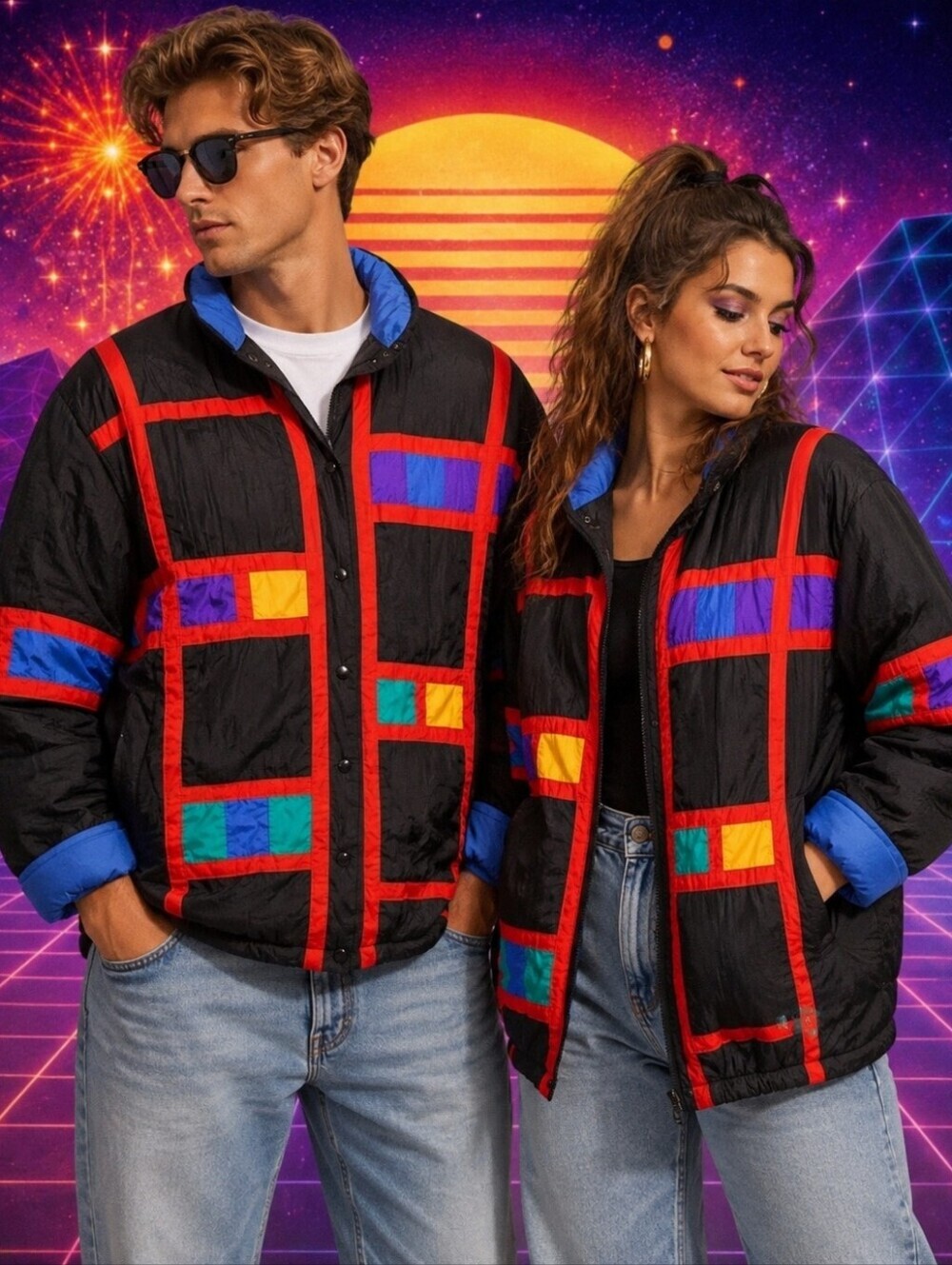 Vintage Spencer Douglas Retro Color Block Quilted Nylon Coat Jacket See Measure
